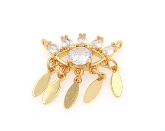 Openwork Devil's Eye Charm,18K Gold Fill Teardrop Pendant,  Cubic Zirconia Lucky Charm for DIY Jewelry Making Supplies 25x23x4mm