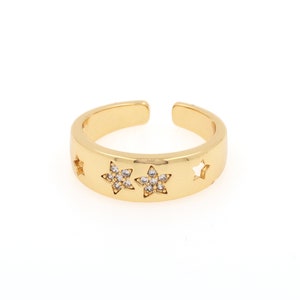 Star Ring, Adjustable Ring, Micropavé CZ Star Ring, Gold Open Ring, DIY Accessory, 22x22x6mm