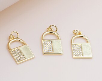 18k Gold Lock Pendant CZ Pendant Small Padlock Pendant Love Lock DIY Handmade Jewelry 12x7x2mm