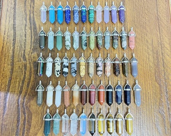 Hexagonal Crystal Tip Pendant, Healing Crystal Natural Gemstone, Tapered Pendant, Gift Necklace, Bulk Pencil Tip Pendant Pendant 39x19x10mm