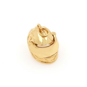 Motorcycle Charm, Helmet Necklace, Detachable Helmet Pendant 18K Yellow Gold Filled Helmet Jewelry, 18x16x12mm