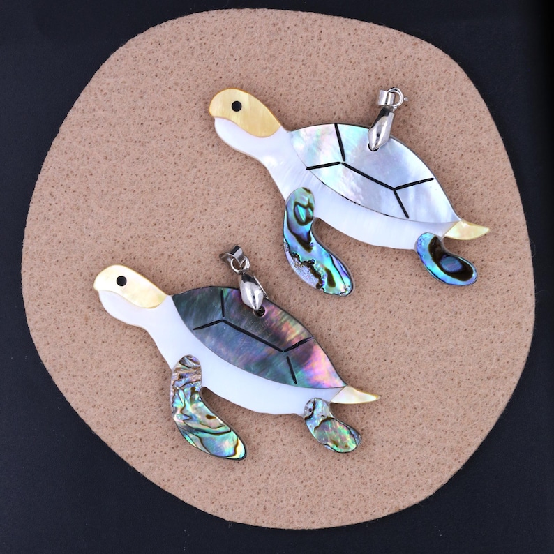 Turtle Abalone and Shell Pendant Animal Charm DIY Abalone Shell ...