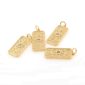 Pendentif étoiles soleil et lune de tarot en plaqué or 18 carats, breloque main pavé de micro cz, breloque amulette, breloque pour fabrication de colliers, accessoire de bricolage, 16 x 10 x 1 mm