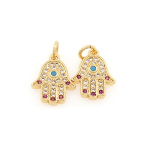 Hamsa Pendant Multicolor CZ Micropavé Hamsa Pendant, DIY Accessory Supply, 18x11x2mm