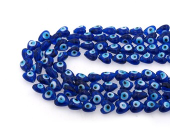 30Pcs Sea Blue heart evil eye beads, glass beads used in jewelry making DIY crafts found, 12x8mm