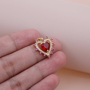 Red Crystal Pendant Diyi inlaid DIY Craft 18K Package Gold Micro -density Crystal Pendant, 2.3cmx1.8xmx0.5cm