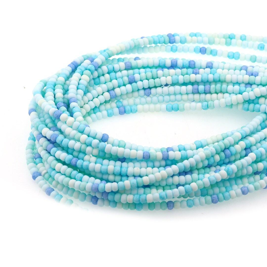 39CM Long Light Blue of Ceramic Seed Beads, Lucite Rainbow Beads