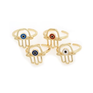 Anelli Hamsa, Anelli regolabili, Anelli impilabili, Anelli con occhio, Ciondoli Hamsa, Anelli con palmo, Anelli per tutti i giorni, 20x20x16 mm immagine 1