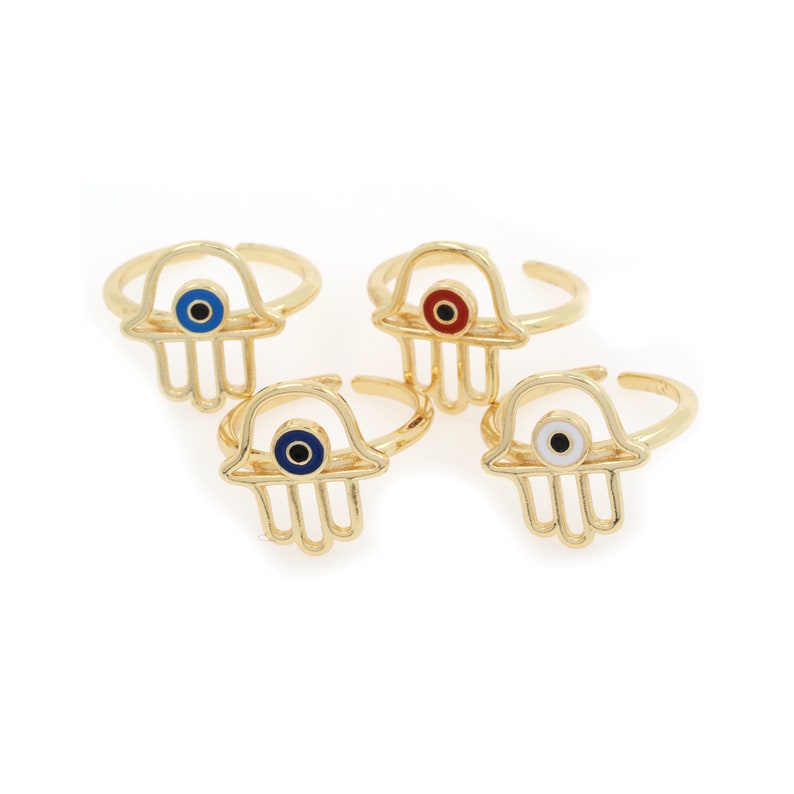 Anelli Hamsa, Anelli regolabili, Anelli impilabili, Anelli con occhio, Ciondoli Hamsa, Anelli con palmo, Anelli per tutti i giorni, 20x20x16 mm immagine 1