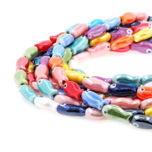 Fish -shaped ceramic glass beads hand -painted ceramic ceramic jewelry interval beads DIY jewelry accessories 19x10x7mm 20 pieces