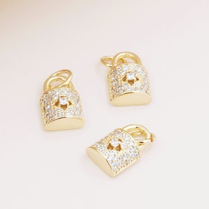 18k Gold Lock Pendant CZ Pendant Small Padlock Pendant Love Lock DIY Handmade Jewelry 9x6x2mm