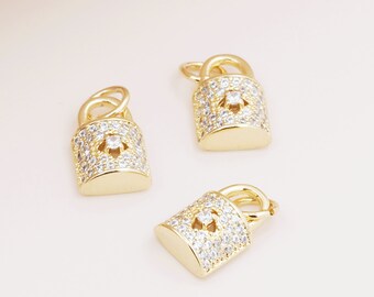 18k Gold Lock Pendant CZ Pendant Small Padlock Pendant Love Lock DIY Handmade Jewelry 9x6x2mm
