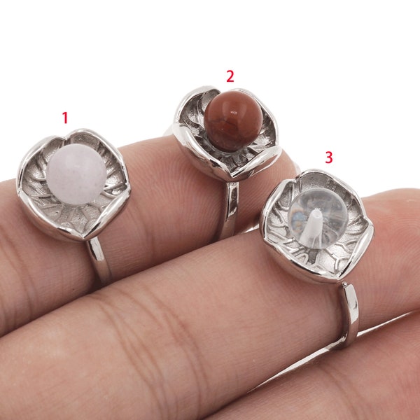 Natural stone crystal rings, crystal rings, petal rings, DIY accessories supply, 17x15x9mm