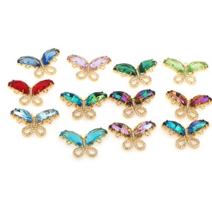 Crystal Butterfly Connector, Butterfly Pendant Jewelry, 18K Gold Butterfly Connector, DIY Accessory Supply, 23x29x4.5mm