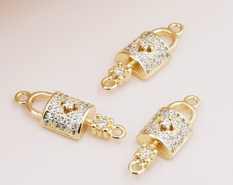 18k Gold Lock Pendant CZ Pendant Small Padlock Pendant Love Lock DIY Handmade Jewelry 14x9x1mm
