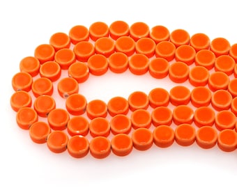 Handgjorda orange runda keramiska pärlor, runda platta glaserade keramiska pärlor, porslinspärlor med stort hål, 10 x 10 mm/30 st