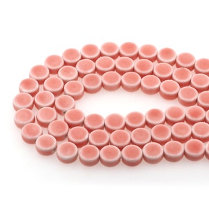 Hand Made Pink Round Ceramic Beads,Round Flat Glazed Ceramic Beads,Big Hole Porcelain Beads,10x10mm/30pcs