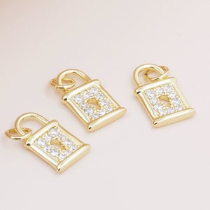 18k Gold Lock Pendant CZ Pendant Small Padlock Pendant Love Lock DIY Handmade Jewelry 18x11x1mm