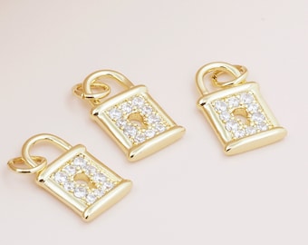 18k Gold Lock Pendant CZ Pendant Small Padlock Pendant Love Lock DIY Handmade Jewelry 18x11x1mm