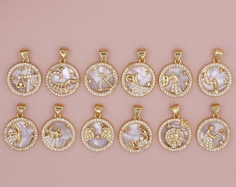 Twelve constellation pendants, gold -plated 18K golden fashion pendant DIY handmade jewelry accessories, CZ inlaid pendant