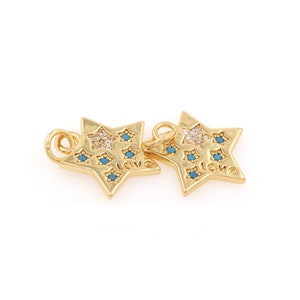 Star LOVE Engraved CZ Micropavé Shield Star Pendant, DIY Accessories Supply, 22x12x2.5mm