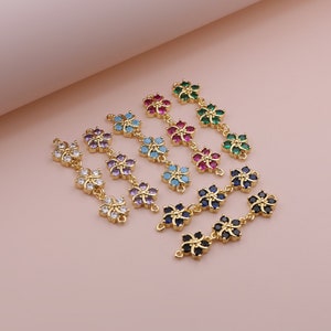Plum Blossom 18K Gold Plinter Handmade DIY Jewelry Accessories CZ inlaid connector Gifts to Girlfriend 1.0CMX4.5cmx0.3cm