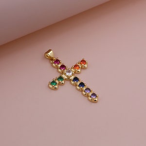 Cross pendant 18k gold filled fashion pendant religious charm CZ charm DIY jewelry accessories 4.2cmX2.6cmX0.4cm