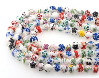 Mixed Color Flower Ceramic Beads, Glazed Art Decorative Beads, All Kinds Of Ceramic Bead Chain Head Chinese Style Jewelry Production