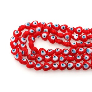 30Pcs Red  heart evil eye beads, glass beads used in jewelry making DIY crafts found, 12x8mm