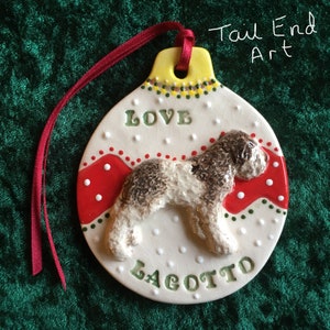 Lagotto Romagnolo Bauble Christmas Decoration - brown and white large side view