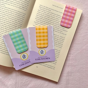 Small minimal magnetic bookmark, trendy gingham stationary, laminated durable study organizing tool, cute readers book accessoire