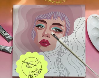 Coloring handmade pre-drawn canvas 70s vibes gift for daughter 40th birthday relaxation gifts art therapy gift for her paint n sip party