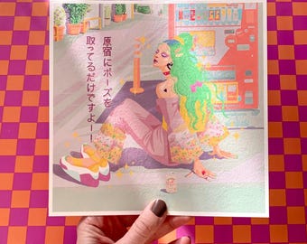 Hand drawn illustration 21 x 21 cm, Harajuku Fashion inspired art print, printed on 312gsm fine art paper