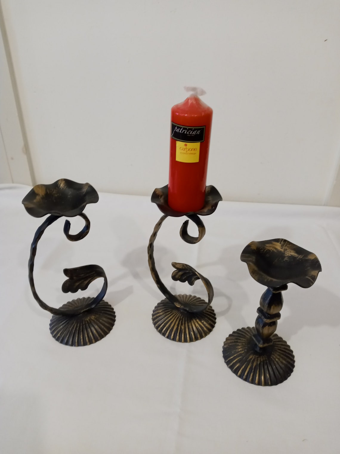 Candle holders metal antique style one of each Etsy