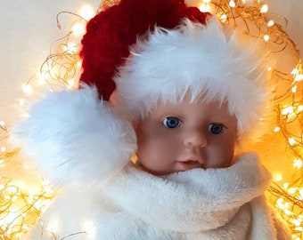 Newborn Santa Hat/ Premature Baby Santa Hat/ Doll Santa Hat/ Christmas Hat/ Photoshoot Prop