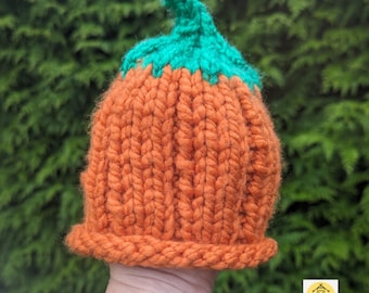 Pumpkin hat, Baby Pumpkin Hat, Child Halloween Hat, Costume Hat, Winter Hat, Knitted Baby Hat