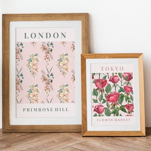 Aesthetic Floral Prints: Tokyo and London Flowers - Set of 2 Digital Downloads for Chic Home Decor