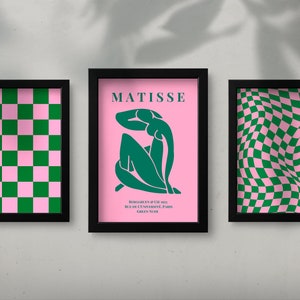 Set of 3 Enchanting Greens & Pinks: Matisse-Inspired Digital Downloads for Aesthetic Room Decor