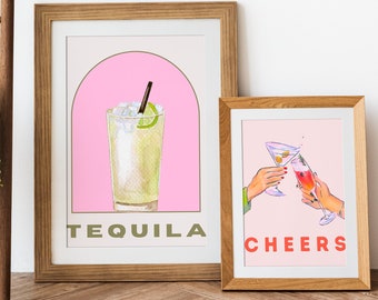 Conjunto de 2 impresiones estéticas de arte de tequila: descarga instantánea para una decoración única de la habitación