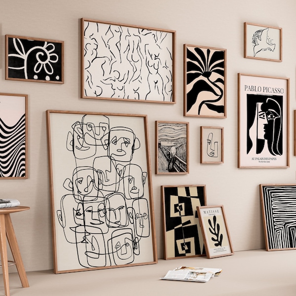 500+ Schwarzweiße druckbare Kunstdesigns - Matisse inspirierte Galeriekunstdrucke - sofortiger Download - Wohnkultur