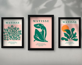 Conjunto de 3 descargas digitales Armonía inspirada en Matisse: decoración estética de la habitación en verde y beige