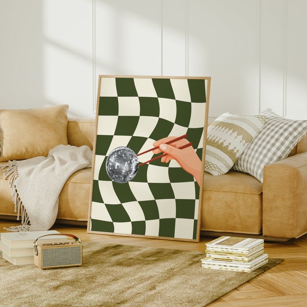 Checkered Elegance: Modern Soft Girly Digital Print - Trendy Room Decor, Y2K Wall Art, Preppy Chic