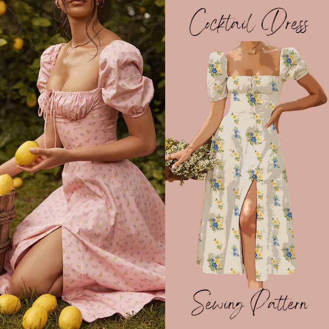 Cocktail Dress Milkmaid Dress Sewing Pattern DIY Picnic Vibes Sizes XXS 2XL Etsy UK