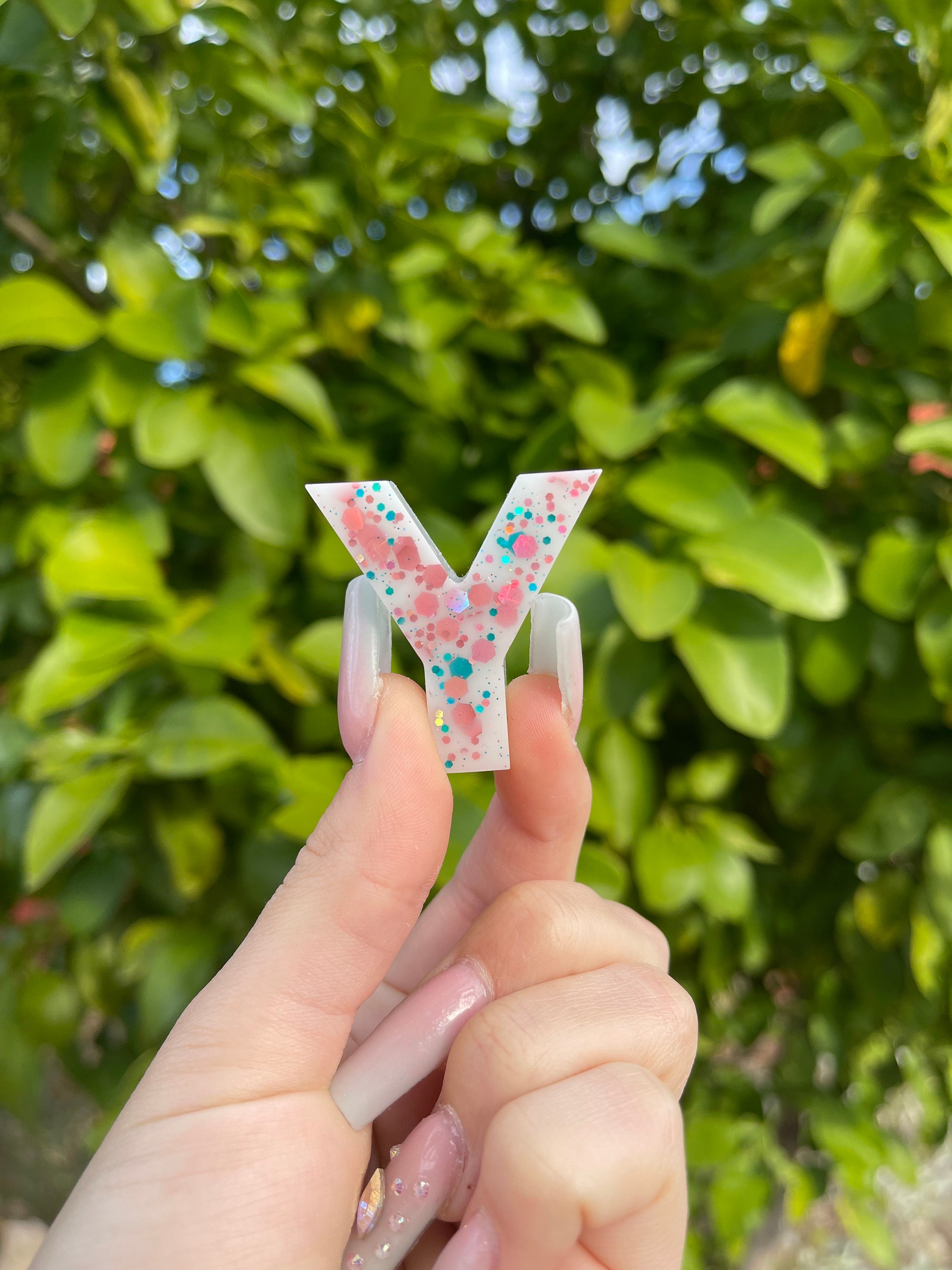 Y Letter Handmade Resin White Keychain with Glitter