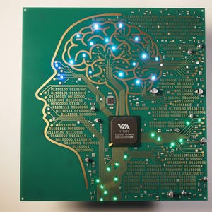 Grafted Minds Original Circuit Board Sculpture, LED Brain Art, Cyberpunk Electronic Art, Light Up PCB Sculpture by Ian Dunn