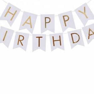 Happy Birthday Banner Party Festival Decorations White Gold Hanging Garland Party Decor