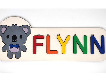 Personalised Koala Wooden Name Puzzle Birthday Christening Gift Baby Boy Girl Present