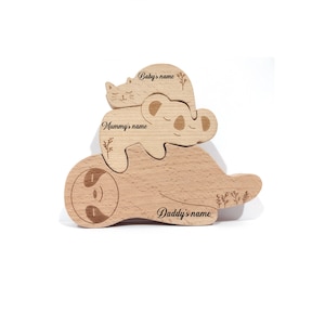 Personalised Animal Family Puzzle (Sloth, Koala and Cat) | Fathers day | Cute Present Gift | Baby Mummy Daddy | Wood | Baby Shower Birthday