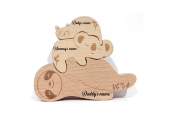 Personalised Animal Family Puzzle (Sloth, Koala and Cat) | Fathers day | Cute Present Gift | Baby Mummy Daddy | Wood | Baby Shower Birthday