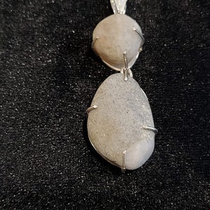 Grey green granite pebble pendant in sterling silver setting and chain